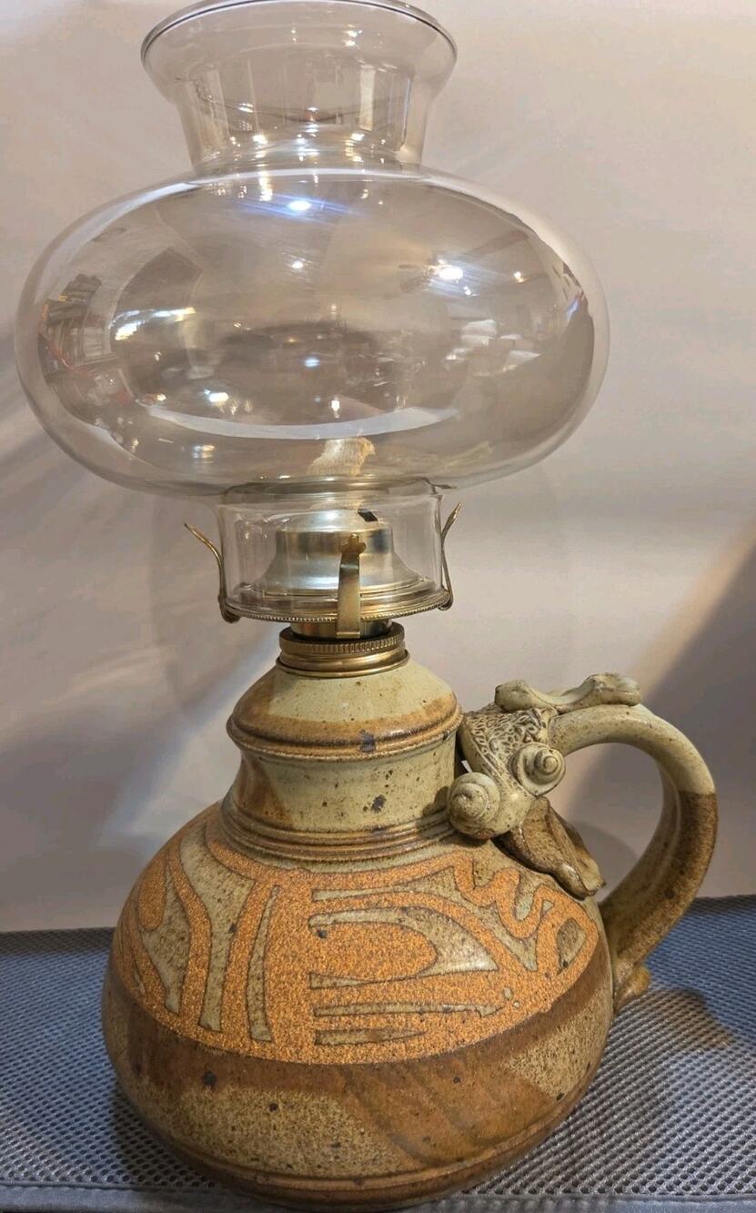 Vntg studio pottery oil lamp handcrafted ceramic base with a unique earthy glaze